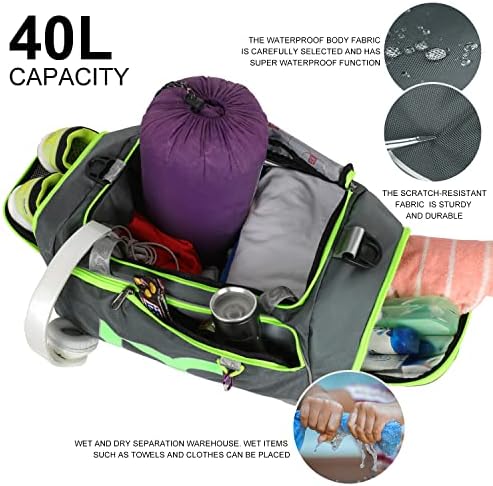 Spor Spor Çantası,INOXTO seyahat spor çantası ile kuru ıslak Cep ve ayakkabı bölmesikadınlar ve Erkekler için, 40L Spor su