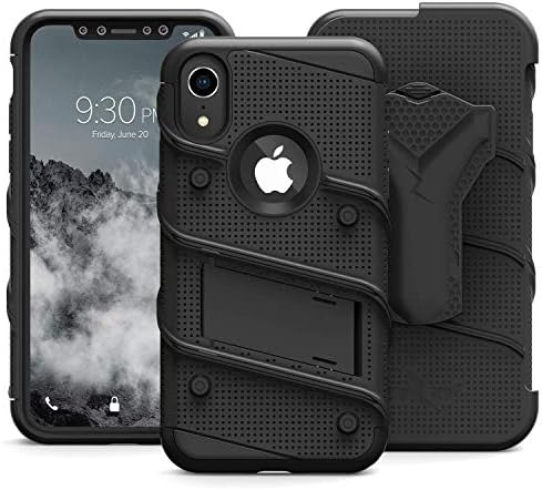 Ekran Koruyucu Kickstand Kılıf Kordon ile iPhone XR Kılıf için ZİZO Bolt Serisi-Siyah