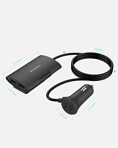Wishinkle 4 USB Araç Şarj, 24 W Çoklu Bağlantı Noktaları Araç Şarj Adaptörü, 5ft USB Splitter Araç Şarj için iPhone Xs / Max/XR