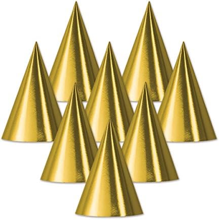 Kulüp Paketi 48 Altın Eğlenceli ve Şenlikli Yetişkin Unisex Parti Koni Şapka Kostüm Aksesuarları 6.75