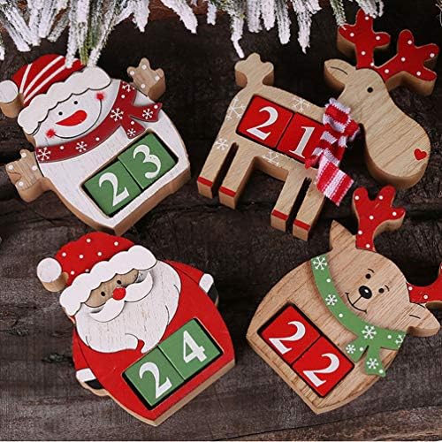 Holibanna Noel Geri Sayım Ahşap Bloklar: Ren Geyiği Noel Advent Takvimler Numarası Küpleri ile 24 Gün Masaüstü Perpetual için