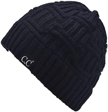 C. C Trendy hafif kış sıcak tıknaz yumuşak streç kablo örgü şık kafatası şapka Kap