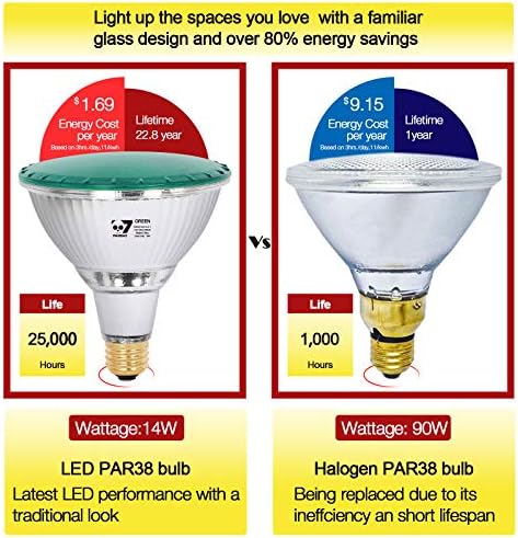 7Pandas Yeşil LED Par38 Taşkın Ampuller, Gerçek Renkli Tam Cam Açık Su Geçirmez LED Işıklar, E26 Tabanı (90W Halojen Eşdeğeri)