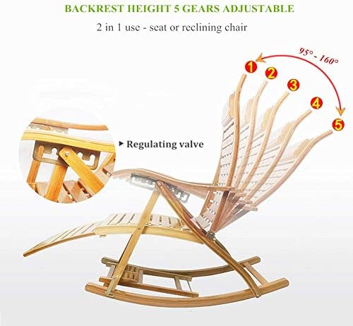 Nurth 3'ü 1 arada Ahşap Sallanan Sandalyeler / Adirondack Sandalye Katlanabilir / Şezlong Sandalyeler ve Recliners Bambudan