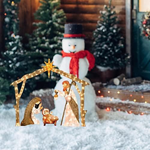 Greatown Işıklı Açık Doğuş Sahne Süslemeleri, ışıklı doğuş Sahne Yapay Noel Süsleme, Led ışıkları ile, Noel Kutsal Aile Yard