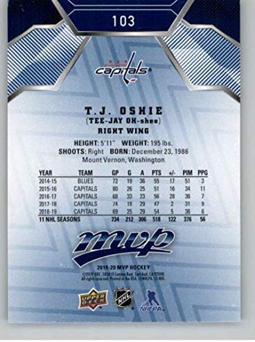 2019-20 Üst Güverte MVP Mavi Fabrika Seti Paralel Hokey 103 T. J. Oshie Washington Başkentleri ud'den Resmi NHL Ticaret Kartı