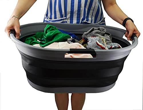SAMMART 44L Katlanabilir Plastik Çamaşır Sepeti-Katlanabilir Açılır Kapanır Saklama Kabı / Organizatör-Taşınabilir Yıkama Küveti-Yerden