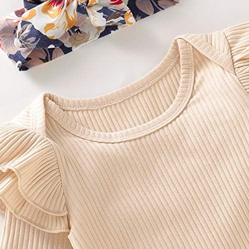 Toddler Bebek Kız Giyim Kıyafetler Uzun Kollu Fırfır Gömlek + Çiçek Pantolon + Kafa Giyim Seti