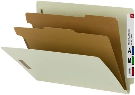 Smead 100 % Recycled Pressboard End Tab Classification Folder, 2 Bölücü, 2 Genişletme, Harf Boyutu, Gri/Yeşil, Kutu başına