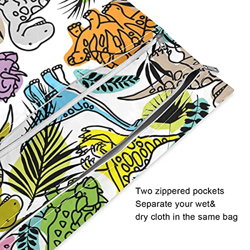 Karikatür dinozor tropikal bitki ıslak kuru çanta kullanımlık bezi ıslak çanta için mayolar su geçirmez ıslak Organizatör ile