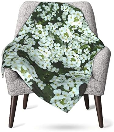Beyaz Çiçekler Baskı Bebek Battaniyeleri, Bebek Kundak Battaniyesi, Peluş Polyester Kumaş, 30 X 40 İnç