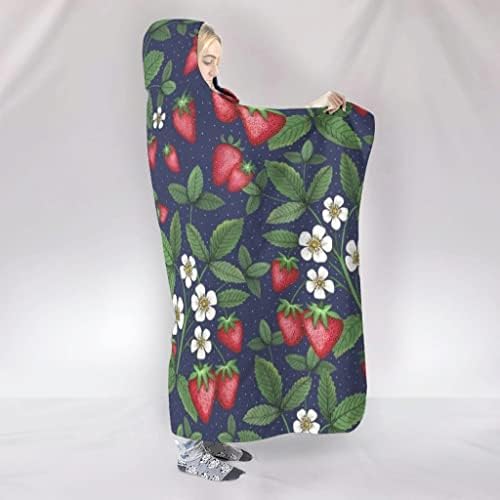Clubdeer Çilek Çiçek Kapşonlu Battaniye Giyilebilir Boy Sıcak Battaniye Seyahat Hediyeler için Çocuklar ve Yetişkinler için