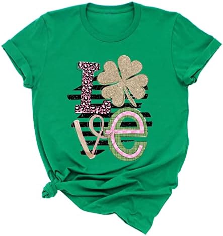 Kadınlar için T Shirt, kadın St Patrick Günü Komik Gnome Baskılı Kısa Kollu Gömlek Bluz Yaz Crewneck Temel Üst