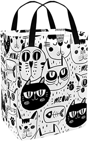Kapotofu Çamaşır Sepeti Saplı, Kedi Yüzleri Desen Katlanabilir Büyük Pamuklu Giysiler için Depolama Sepeti
