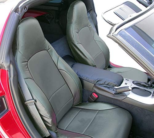 Iggee 2005-2013 Chevy Corvette C6 Suni Deri Custom Made Orijinal fit Ön Koltuk Kılıfları (Kömür)