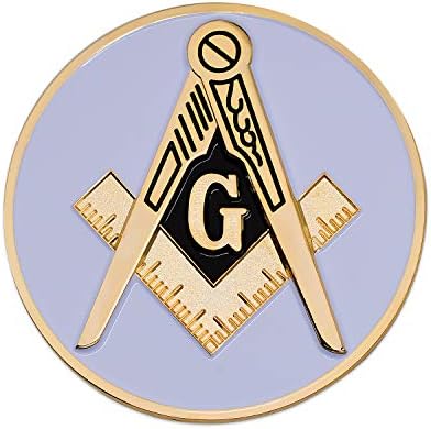 Kare ve Pusula Yuvarlak Masonik Otomatik Amblem- [Beyaz ve Altın] [3 Çap]