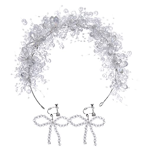 Kristal boncuklu Tiara saç bandı küpe seti Gelin düğün Tiara saç aksesuarları kadınlar için