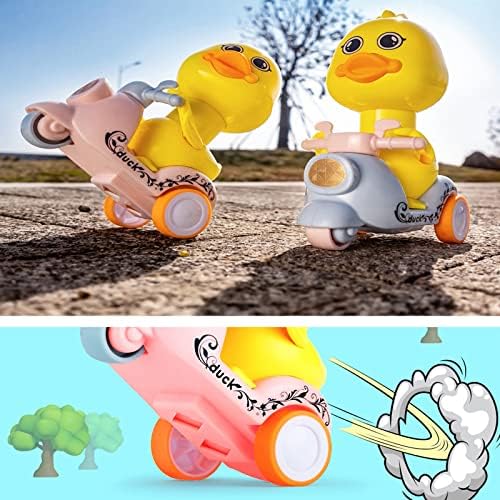 TTKNUER Çocuk Mini Basın Küçük Sarı Ördek Araba Oyuncak, Atalet Motosiklet Küçük Sarı Ördek Oyuncak Bebek Geri Çekin Araba,