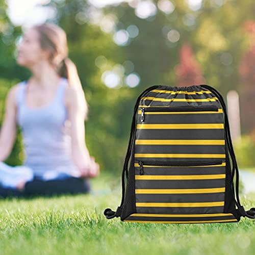 Bal Desen İle Arılar İpli sırt çantası Çanta Cinch Çuval ile Cepler Eğitim İpli Spor Çantası