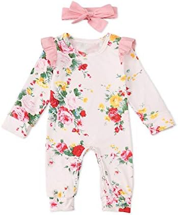 ıtkıdboy Yenidoğan Bebek Kız Giysileri Uzun Kollu Çiçek Romper Tulum + Kafa Bandı 2 Adet Kıyafet Seti