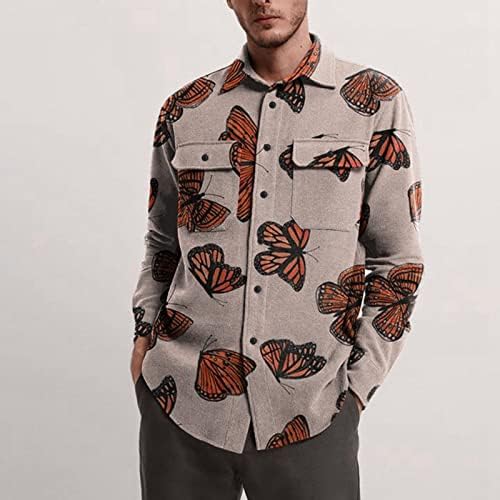 ZDFER erkek Yaka Ceket, Artı Boyutu Düğme Gömlek Ceket Moda Baskı Uzun Kollu Hırka Kış Rahat Gevşek Bluz Tops