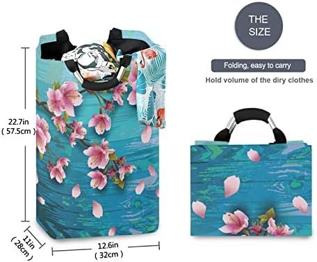 Katlanabilir Büyük çamaşır sepeti Sepet Kolu ile 22.7 Şeftali Çiçeği Mavi Su Yüksek Oyuncaklar Giyim Organizasyon için Banyo