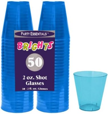 Party Essentials Sert Plastik 2 Ons Atış / Nişan Gözlüğü, Neon Mavisi, 50 Sayım