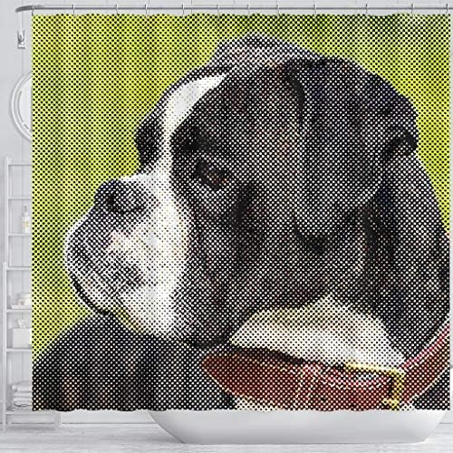 Pawfeel Boxer Köpek Noktalı Sanat Köpek Baskı Duş Perdeleri