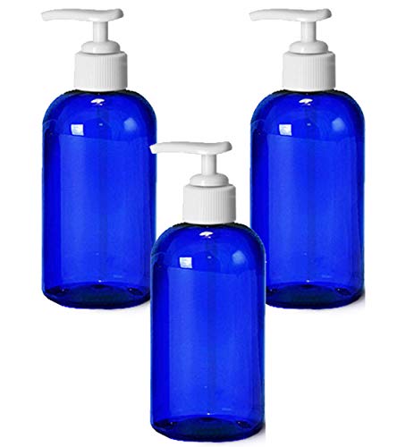 Grand Parfums 8 Oz Boş Mavi Plastik Pompa Şişeleri Losyon Pompası Sabunluk Şişeleri w / Beyaz Pompalar, Şampuan, Sabun, Jel,