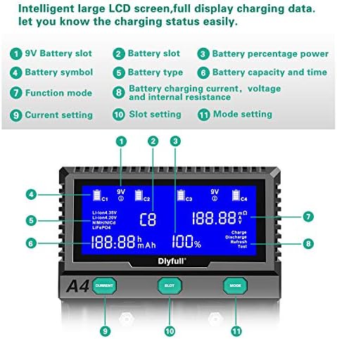 LCD ekran pil şarj cihazı şarj Edilebilir Piller Deşarj Yenileme Test Fonksiyonu ile 4 Yuvası 2 9 V Pil Yuvası için 18650 Bir