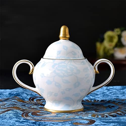 GRETD 15 Pcs Gold Rim Porzellan Blau Blume Tee-Sets Mit Teekanne Keramik Teekanne Und Tasse Set