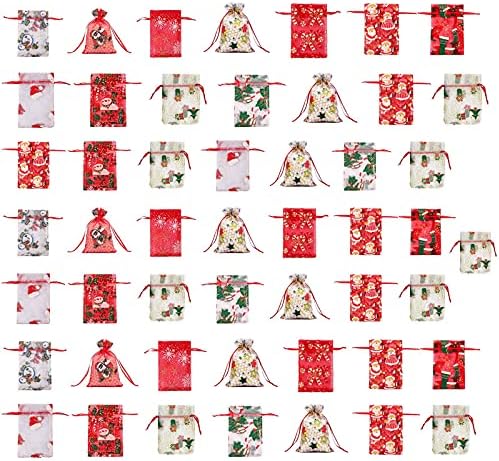 Owlike 50 adet İpli Noel Favor Çanta Noel Baba Noel Çorap Şapka İpli Hediye Çantası Şeker Çikolata Çanta