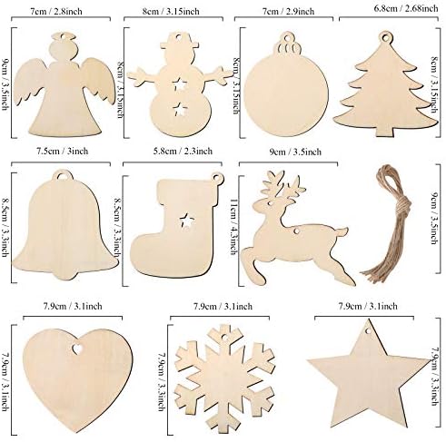 Ahşap Süsler - 100 pcs Süs Dekorasyon Kiti için Noel Ağacı-Mini Ahşap Süslemeleri ile Asılı Kordonlar-Kalp, Çan, Melek, Ağacı,