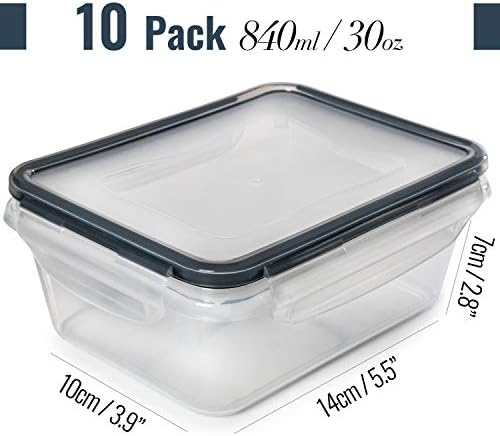 Gıda Saklama Kapları 10 paket (30 oz) | Kapaklı BPA İçermeyen Plastik | Sızdırmaz Hava Geçirmez Yemek Hazırlama, Öğle Yemeği