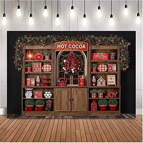 Noel Sıcak Kakao Dükkanı Zemin Fotoğraf Mutfak Dolabı Çocuk Çocuk Arka Plan Fotoğraf Stüdyosu Photocall Vinil 7x5ft Vinil