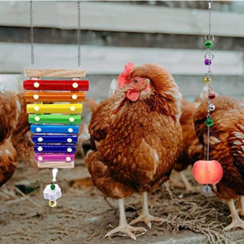 Syuantech 3 pcs Tavuk Oyuncaklar Tavuk Salıncak ve Tavuk Kuş Ksilofon Oyuncak Tavuk Kümesi Ahşap Standı Salıncak Merdiven Sebze