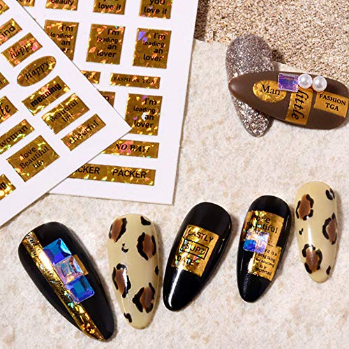 EBANKU GoldLetter Kelimeler Nail Art Etiketler Çıkartmaları, kendinden Yapışkanlı 3D Mektup Sticker için Akrilik Tırnak Dekorasyon