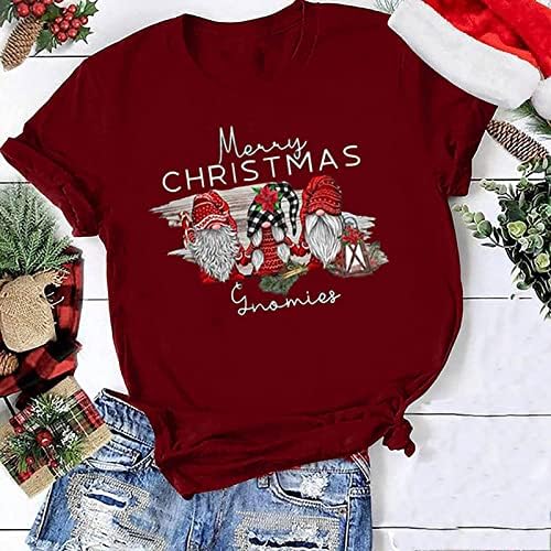 Aile Kadınlar ıçin kısa Kollu Noel Gömlek Komik Grafik Sevimli Cüceler Düz Temel Tişörtleri Casual Bluz Tees Tops