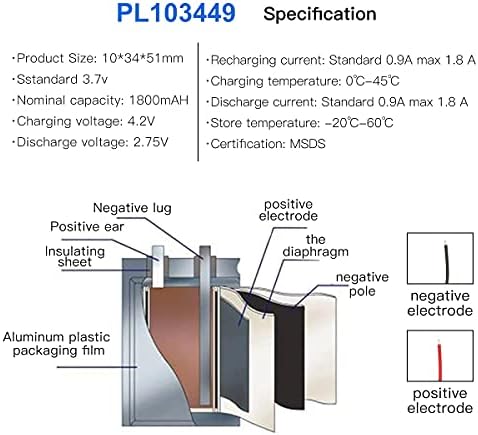 YTKavq 3.7 V 1800 mAh Pil 103449 Lityum Polimer İyon Şarj Edilebilir Li-Ion Li-Po Pil ile 2 P PH 2.0 mm Pitch Bağlayıcı
