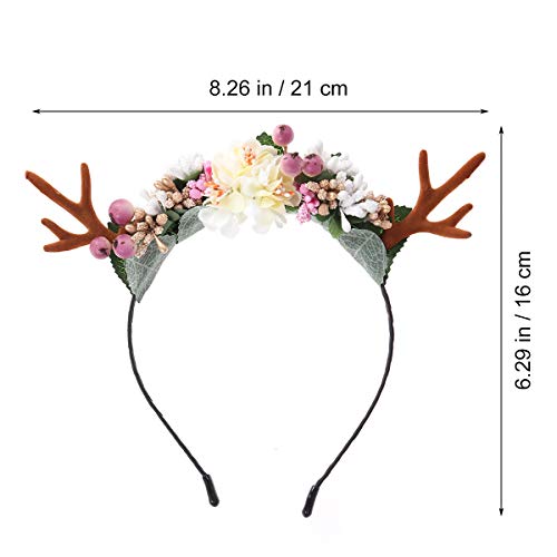 Lurrose Noel kafa bandı geyik boynuz saç çember çiçek yaprak kızlar çocuklar için
