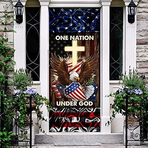 FLAGWİX Kapı Kapakları Baskılı-Bir Ulus Altında Tanrı Kartal Kapı Kapak, 36x 96 Açık Doğuş Sahneleri İşareti için Ön Kapı Taslak,