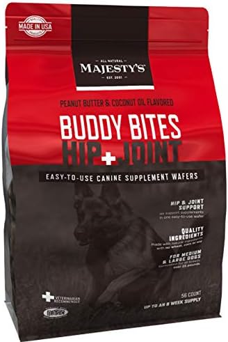 Majesty's Buddy, Orta / Büyük Köpekler için Kalça ve Eklem Gofretlerini Isırır-Üstün Destek Takviyesi - Fıstık Ezmesi ve Hindistancevizi