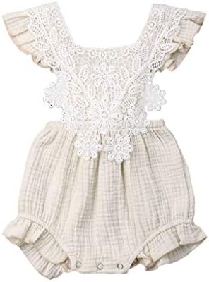 NUWFOR Yenidoğan Bebek Bebek Kız Dantel Çiçek Romper Bodysuit Kolsuz Giyim Kıyafetler?Bej, 0-6 Ay mı?