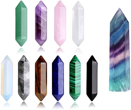 YATOJUZI 10 ADET Şifa Kristalleri Taşlar Setleri ve 2 Florit Şifa Kristalleri Değneklerini Taşlar Altıgen Noktası Gerçek Taşlar