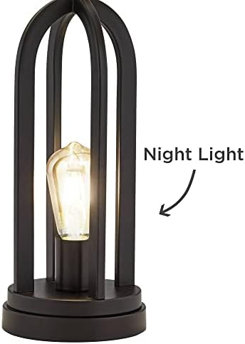 Marcel Endüstriyel Modern Masa Lambaları 24.25 Yüksek USB Şarj Portu ve Gece Lambası ile 2 Set LED Siyah Krem Kumaş Davul Gölge