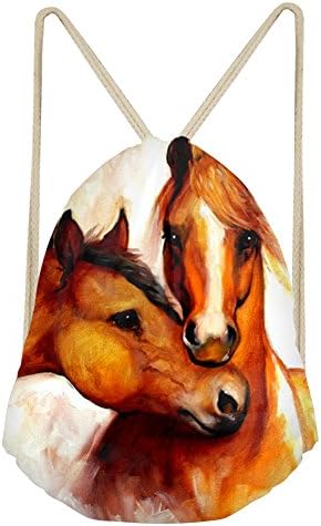 Dremagıa Çift Atlar Spor İpli sırt çantası Çanta Hayvan Açık Spor Sırt Çantası Çuval Çocuk Kız Cinch Sackpack Hediyeler