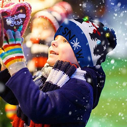 NBKLS 3 Parça Noel LED ışık Şapka Noel Bere Şapka LED Pom Pom Noel Şapka Noel Partisi için Mavi