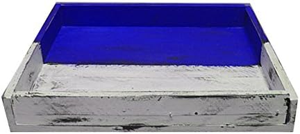 IGC İki Ton Ekstra Büyük Ahşap Ekran / Servis Tepsisi-32 x 16 - Beyaz / Kraliyet Mavisi Sıkıntılı-Dekoratif Sıkıntılı Vintage