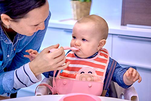 Bebek Kendi Kendine Besleme Seti, Seyahat Önlüğü, Avuç İçi Kavramalı Besleme Kaşığı ve Emme ve Kapaklı Silikon Kase, BPA Ftalat