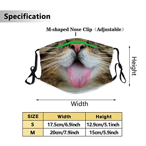 Komik Kedi Burun Dil Dışarı Yüz Maskesi Yetişkinler için, Yıkanabilir Kullanımlık Kumaş Erkek Kadın Gençler Komik Kedi Ağız